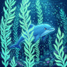 a-dolphin-through-glowing-kelp-diamond-painting-kit