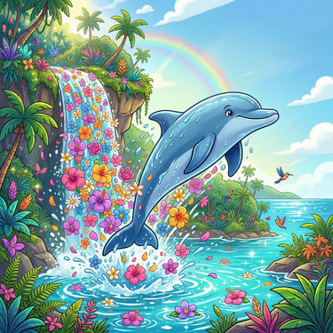dolphin-with-flowers-waterfall-diamond-painting-kit
