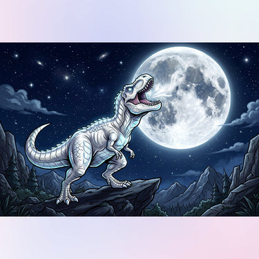silver-t-rex-howling-at-moon-diamond-painting-kit-diamond-painting-art-kit