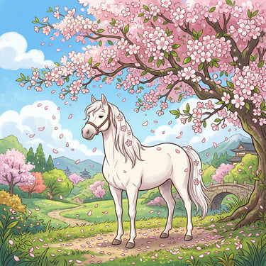 white-horse-under-cherry-blossom-diamond-painting-kit