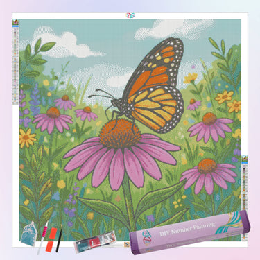 butterfly-rest-on-coneflower-diamond-painting-kit-diamond-painting-art-kit