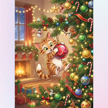 cat-playing-christmas-ball-diamond-painting-kit