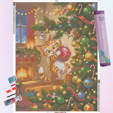 cat-playing-christmas-ball-diamond-painting-kit