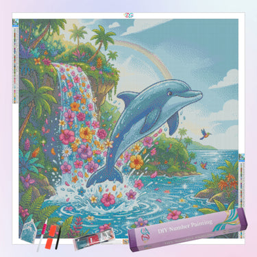 dolphin-with-flowers-waterfall-diamond-painting-kit