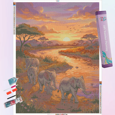 elephants-walking-at-sunset-diamond-painting-kit