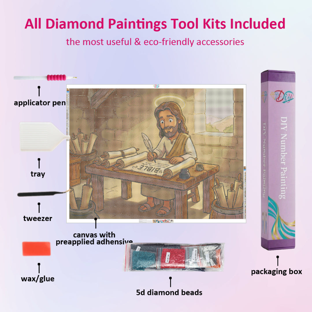 jesus-writing-the-bible-diamond-painting-art-kit