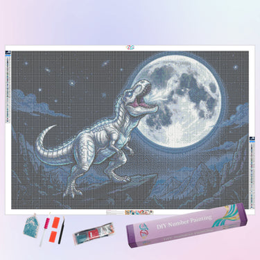 silver-t-rex-howling-at-moon-diamond-painting-kit-diamond-painting-art-kit