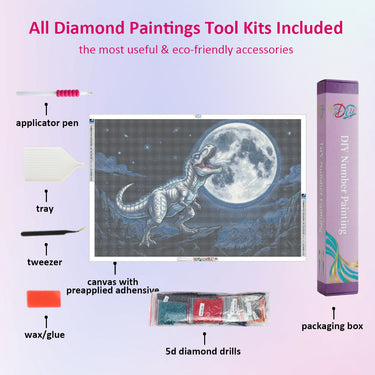 silver-t-rex-howling-at-moon-diamond-painting-kit-diamond-painting-art-kit
