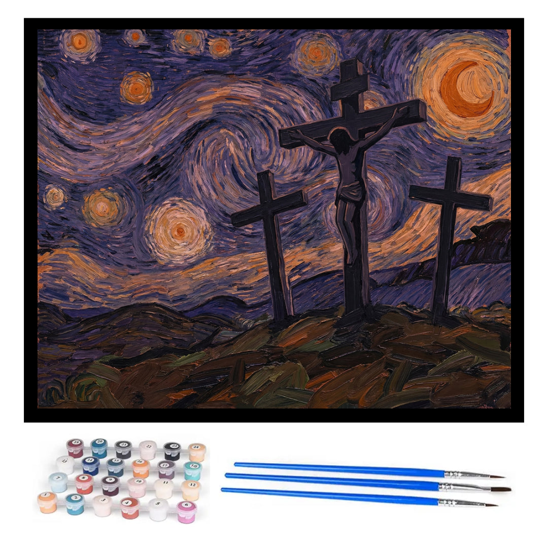 starry-night-jesus-on-the-cross-paint-by-numbers-kit