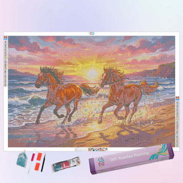 two-horses-at-beach-sunrise-diamond-painting-kit